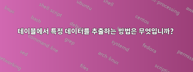 테이블에서 특정 데이터를 추출하는 방법은 무엇입니까?