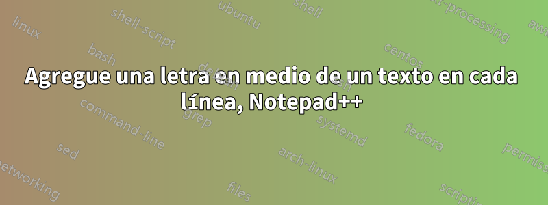 Agregue una letra en medio de un texto en cada línea, Notepad++