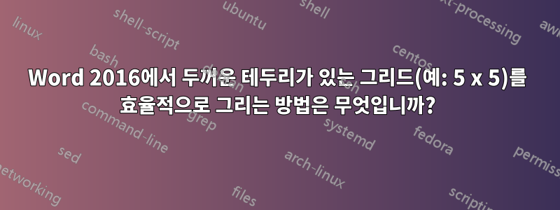 Word 2016에서 두꺼운 테두리가 있는 그리드(예: 5 x 5)를 효율적으로 그리는 방법은 무엇입니까?