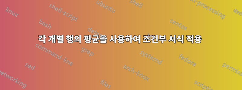 각 개별 행의 평균을 사용하여 조건부 서식 적용