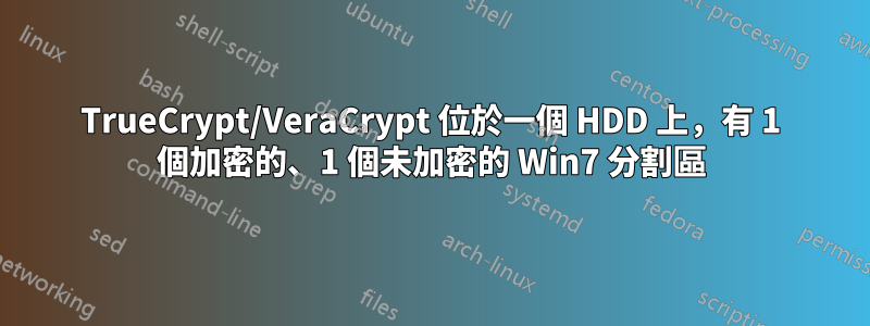 TrueCrypt/VeraCrypt 位於一個 HDD 上，有 1 個加密的、1 個未加密的 Win7 分割區