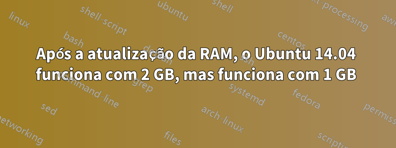 Após a atualização da RAM, o Ubuntu 14.04 funciona com 2 GB, mas funciona com 1 GB