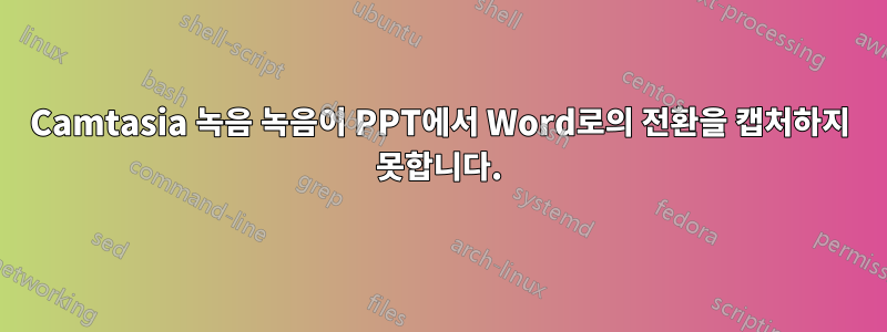 Camtasia 녹음 녹음이 PPT에서 Word로의 전환을 캡처하지 못합니다.