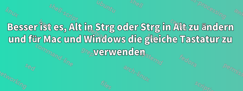 Besser ist es, Alt in Strg oder Strg in Alt zu ändern und für Mac und Windows die gleiche Tastatur zu verwenden 