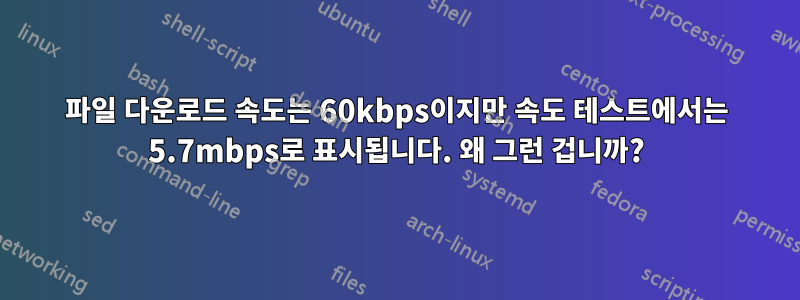 파일 다운로드 속도는 60kbps이지만 속도 테스트에서는 5.7mbps로 표시됩니다. 왜 그런 겁니까?