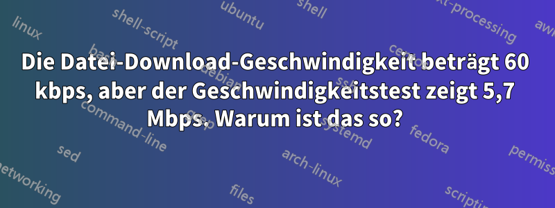 Die Datei-Download-Geschwindigkeit beträgt 60 kbps, aber der Geschwindigkeitstest zeigt 5,7 Mbps. Warum ist das so?