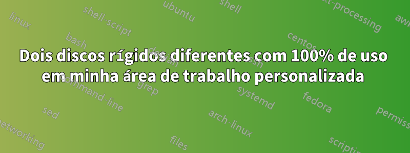 Dois discos rígidos diferentes com 100% de uso em minha área de trabalho personalizada