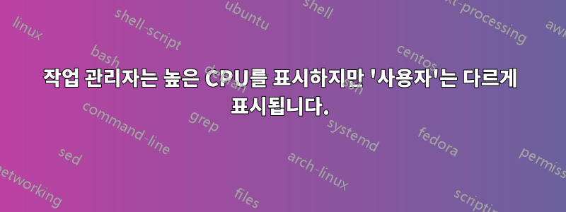 작업 관리자는 높은 CPU를 표시하지만 '사용자'는 다르게 표시됩니다.