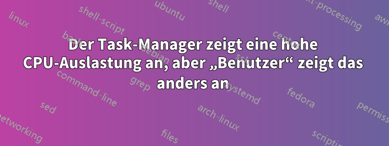 Der Task-Manager zeigt eine hohe CPU-Auslastung an, aber „Benutzer“ zeigt das anders an