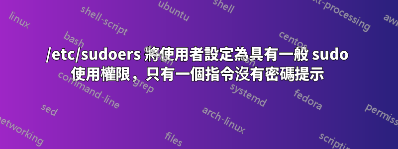 /etc/sudoers 將使用者設定為具有一般 sudo 使用權限，只有一個指令沒有密碼提示