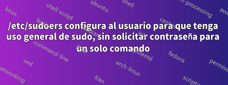 /etc/sudoers configura al usuario para que tenga uso general de sudo, sin solicitar contraseña para un solo comando