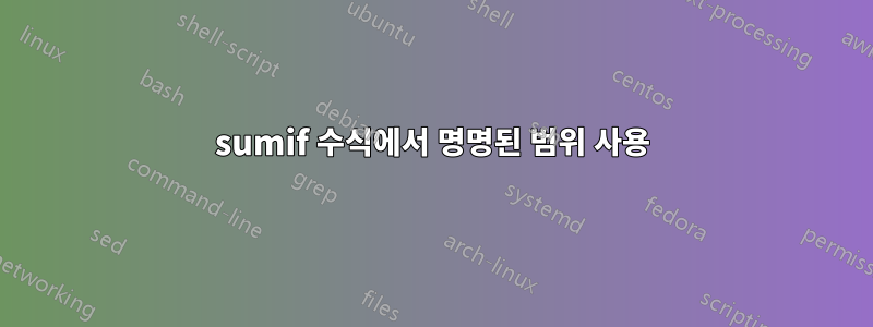 sumif 수식에서 명명된 범위 사용