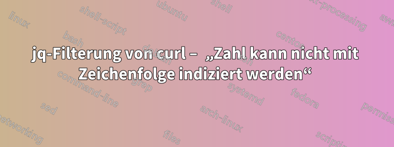 jq-Filterung von curl – „Zahl kann nicht mit Zeichenfolge indiziert werden“