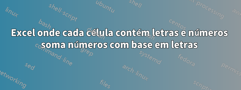 Excel onde cada célula contém letras e números soma números com base em letras