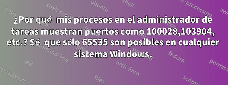 ¿Por qué mis procesos en el administrador de tareas muestran puertos como 100028,103904, etc.? Sé que sólo 65535 son posibles en cualquier sistema Windows.