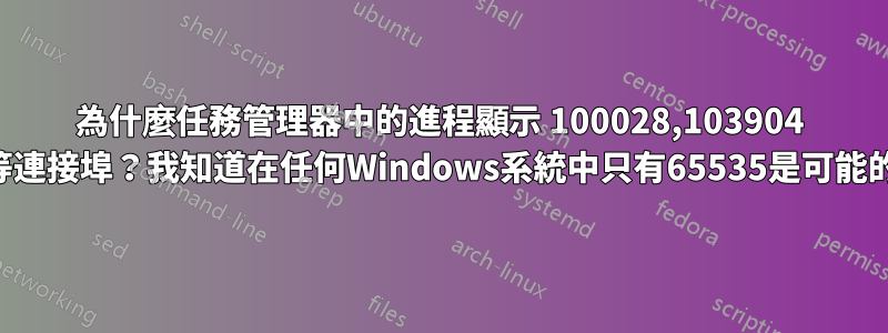 為什麼任務管理器中的進程顯示 100028,103904 等連接埠？我知道在任何Windows系統中只有65535是可能的