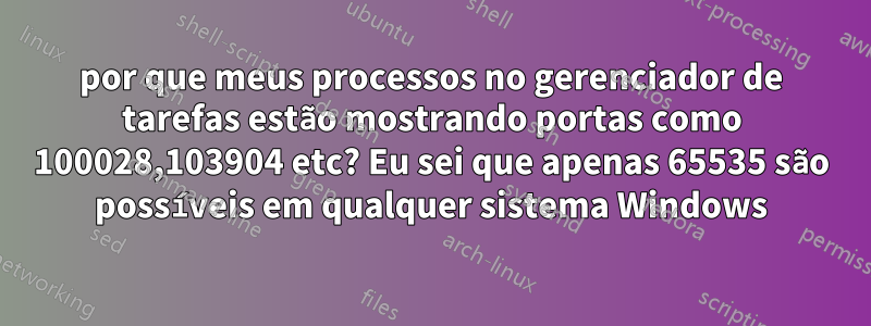 por que meus processos no gerenciador de tarefas estão mostrando portas como 100028,103904 etc? Eu sei que apenas 65535 são possíveis em qualquer sistema Windows