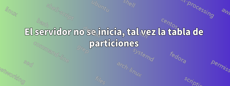 El servidor no se inicia, tal vez la tabla de particiones