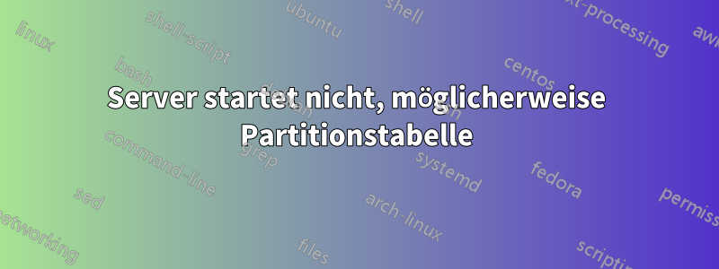 Server startet nicht, möglicherweise Partitionstabelle