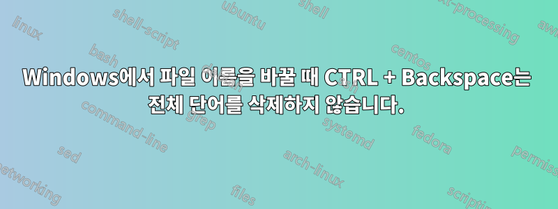 Windows에서 파일 이름을 바꿀 때 CTRL + Backspace는 전체 단어를 삭제하지 않습니다.