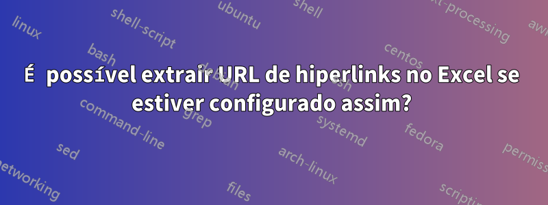 É possível extrair URL de hiperlinks no Excel se estiver configurado assim?