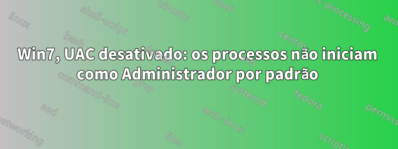 Win7, UAC desativado: os processos não iniciam como Administrador por padrão