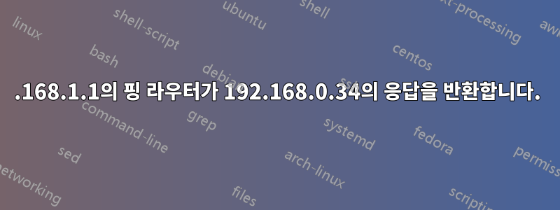 192.168.1.1의 핑 라우터가 192.168.0.34의 응답을 반환합니다.