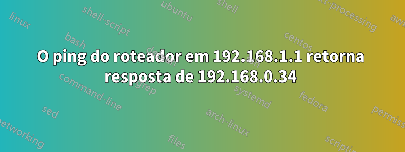 O ping do roteador em 192.168.1.1 retorna resposta de 192.168.0.34