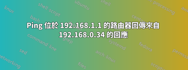 Ping 位於 192.168.1.1 的路由器回傳來自 192.168.0.34 的回應