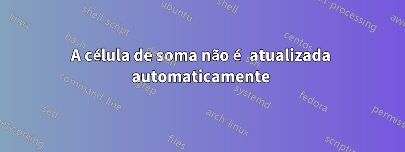 A célula de soma não é atualizada automaticamente