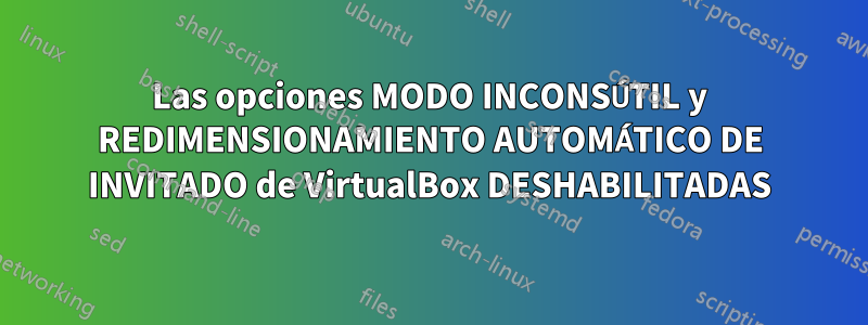 Las opciones MODO INCONSÚTIL y REDIMENSIONAMIENTO AUTOMÁTICO DE INVITADO de VirtualBox DESHABILITADAS