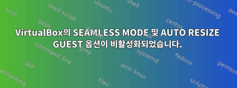 VirtualBox의 SEAMLESS MODE 및 AUTO RESIZE GUEST 옵션이 비활성화되었습니다.