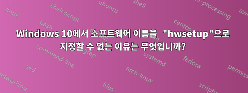 Windows 10에서 소프트웨어 이름을 "hwsetup"으로 지정할 수 없는 이유는 무엇입니까?