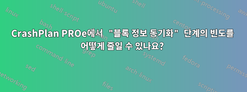 CrashPlan PROe에서 "블록 정보 동기화" 단계의 빈도를 어떻게 줄일 수 있나요?