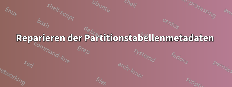 Reparieren der Partitionstabellenmetadaten