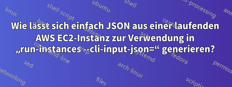 Wie lässt sich einfach JSON aus einer laufenden AWS EC2-Instanz zur Verwendung in „run-instances --cli-input-json=“ generieren?