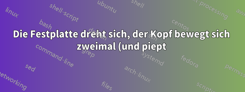 Die Festplatte dreht sich, der Kopf bewegt sich zweimal (und piept), dann stoppt sie