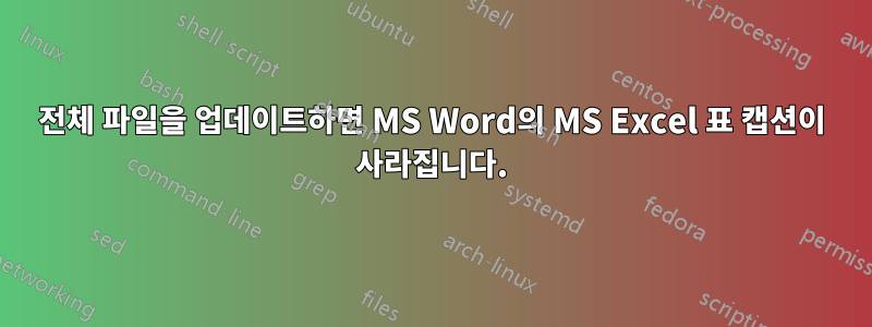 전체 파일을 업데이트하면 MS Word의 MS Excel 표 캡션이 사라집니다.