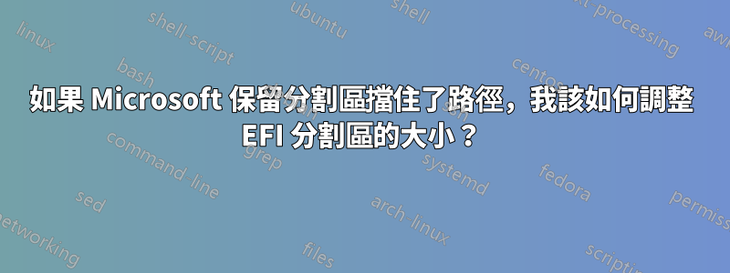 如果 Microsoft 保留分割區擋住了路徑，我該如何調整 EFI 分割區的大小？