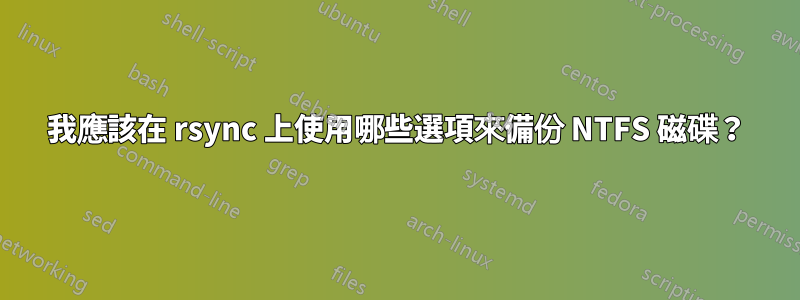 我應該在 rsync 上使用哪些選項來備份 NTFS 磁碟？