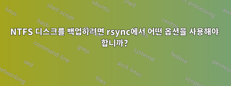 NTFS 디스크를 백업하려면 rsync에서 어떤 옵션을 사용해야 합니까?