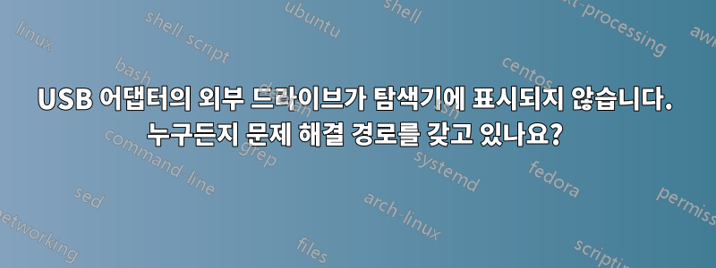 USB 어댑터의 외부 드라이브가 탐색기에 표시되지 않습니다. 누구든지 문제 해결 경로를 갖고 있나요?
