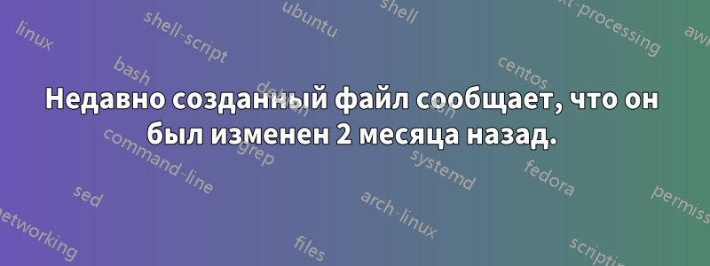 Недавно созданный файл сообщает, что он был изменен 2 месяца назад.