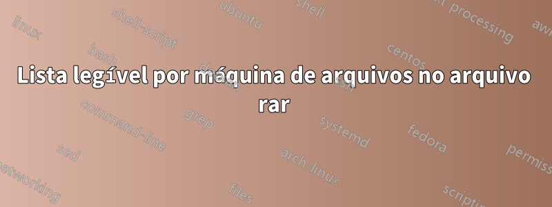 Lista legível por máquina de arquivos no arquivo rar