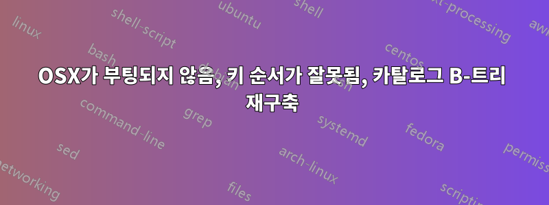 OSX가 부팅되지 않음, 키 순서가 잘못됨, 카탈로그 B-트리 재구축