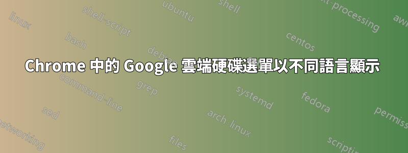 Chrome 中的 Google 雲端硬碟選單以不同語言顯示