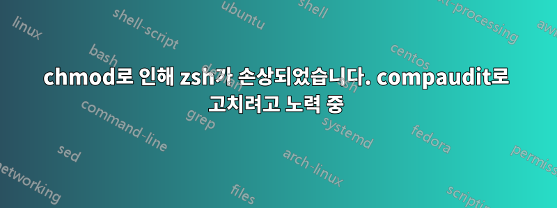 chmod로 인해 zsh가 손상되었습니다. compaudit로 고치려고 노력 중