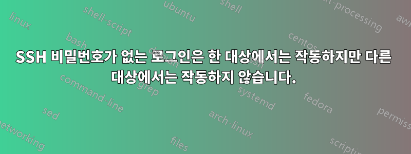 SSH 비밀번호가 없는 로그인은 한 대상에서는 작동하지만 다른 대상에서는 작동하지 않습니다.