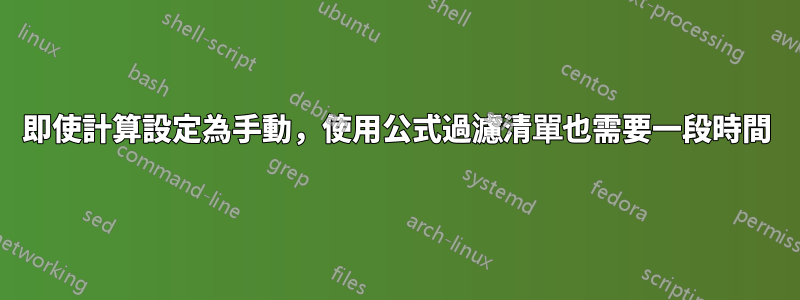 即使計算設定為手動，使用公式過濾清單也需要一段時間