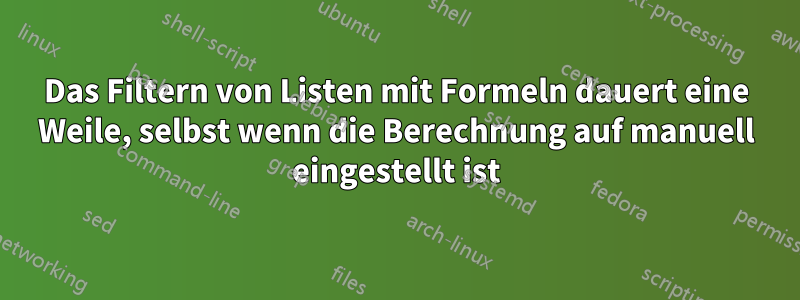 Das Filtern von Listen mit Formeln dauert eine Weile, selbst wenn die Berechnung auf manuell eingestellt ist
